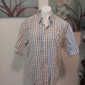 ENRO short sleeve plaid‎ button down collared shirt
